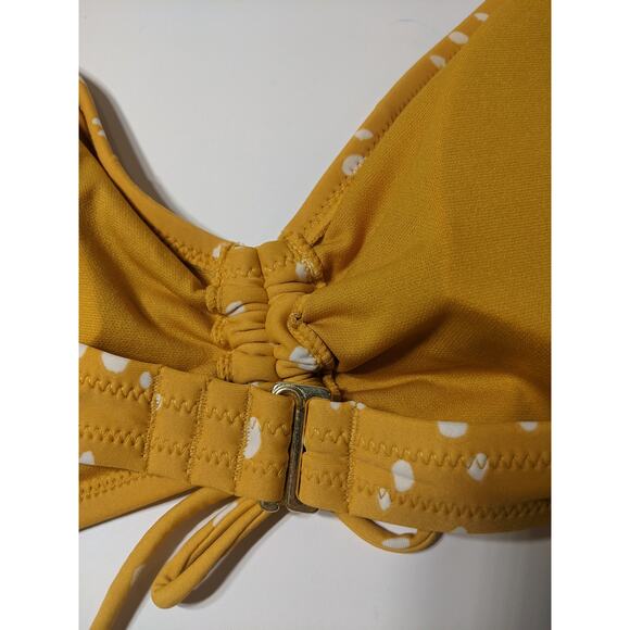 Kona Sol Bikini Yellow XL Cinched Front Dot Print Top Neck Tie Swimsuit Beach - Picture 6 of 11